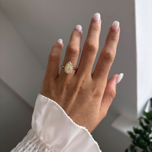 1.49 Carat Natural Pear Yellow Diamond Cluster Engagement Ring in Yellow Gold - Windermere