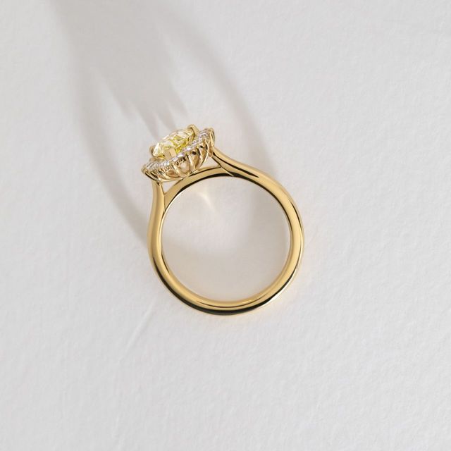 1.49 Carat Natural Pear Yellow Diamond Cluster Engagement Ring in Yellow Gold - Windermere