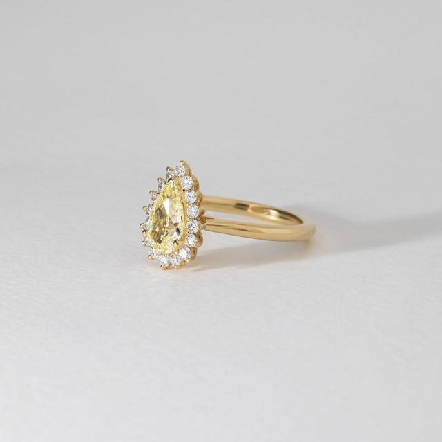 1.49 Carat Natural Pear Yellow Diamond Cluster Engagement Ring in Yellow Gold - Windermere