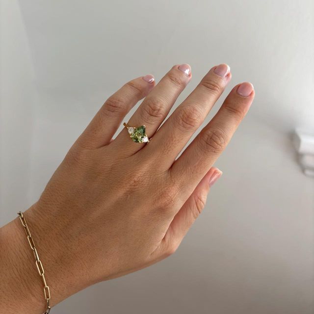 2.00 Carat Lab Grown Pear Green Diamond Trilogy Engagement Ring in Yellow Gold - Manilla