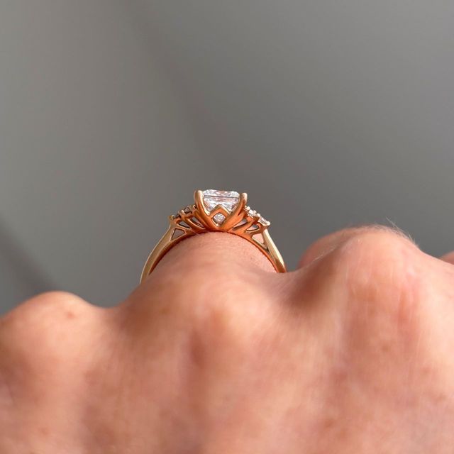 1 Carat Lab Grown Princess Cut Diamond Cluster Engagement Ring in Rose Gold - Isabella