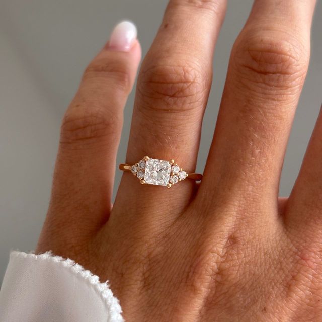 1 Carat Lab Grown Princess Cut Diamond Cluster Engagement Ring in Rose Gold - Isabella