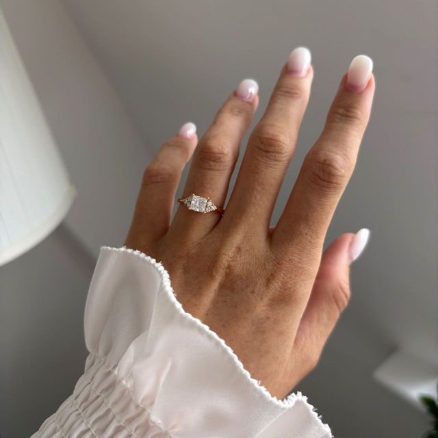 1 Carat Lab Grown Princess Cut Diamond Cluster Engagement Ring in Rose Gold - Isabella