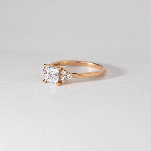 1 Carat Lab Grown Princess Cut Diamond Cluster Engagement Ring in Rose Gold - Isabella