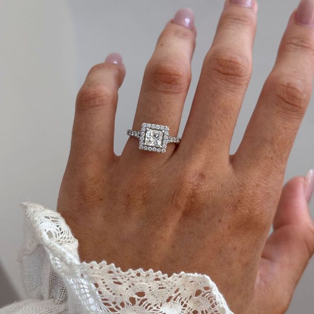 1 Carat Lab Grown Princess Diamond Halo Engagement Ring in White Gold - Lana