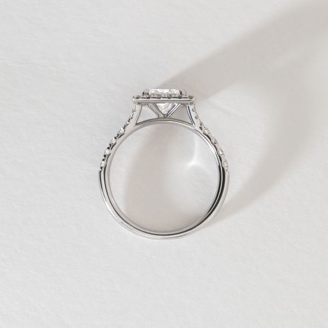 1 Carat Lab Grown Princess Diamond Halo Engagement Ring in White Gold - Lana
