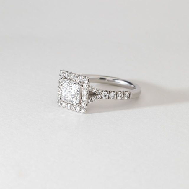 1 Carat Lab Grown Princess Diamond Halo Engagement Ring in White Gold - Lana