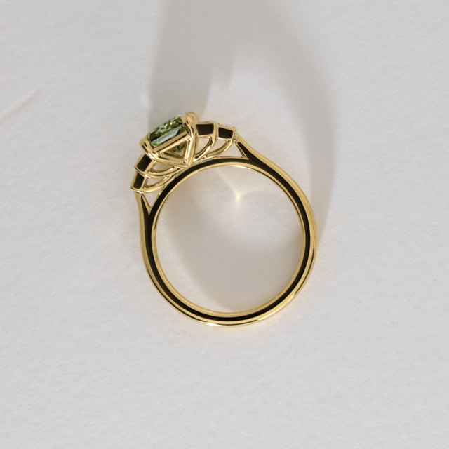 2.10 Carat Lab Grown Radiant Green Diamond Five Stone Engagement Ring in Yellow Gold - Lapilli