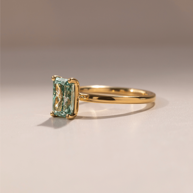 2 Carat Lab Grown Radiant Green Diamond Solitaire Engagement Ring in Yellow Gold - Chelsea