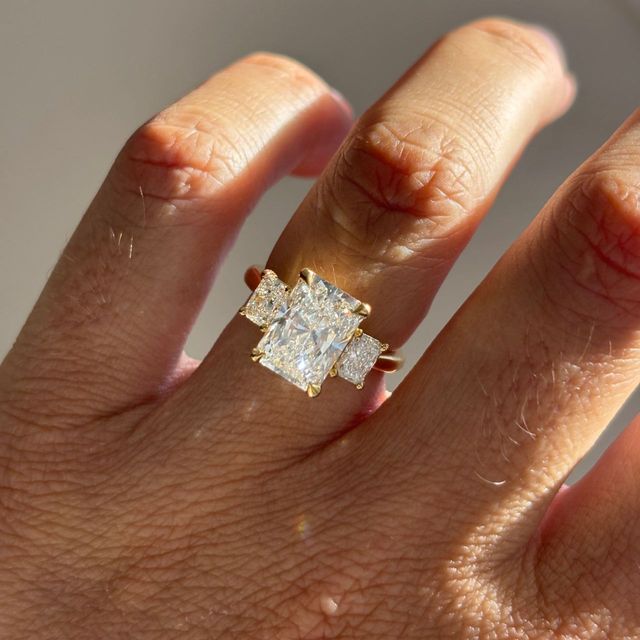 3.30 Carat Lab Grown Radiant Cut Diamond Trilogy Engagement Ring in Yellow Gold - Julia