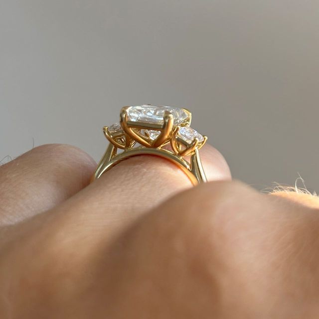 3.30 Carat Lab Grown Radiant Cut Diamond Trilogy Engagement Ring in Yellow Gold - Julia