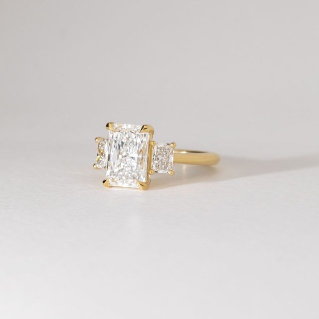 3.30 Carat Lab Grown Radiant Cut Diamond Trilogy Engagement Ring in Yellow Gold - Julia