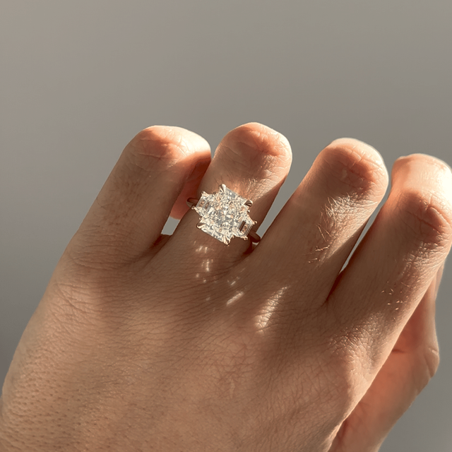 4 Carat Lab Grown Radiant Diamond Trilogy Engagement Ring in Yellow Gold - Treya