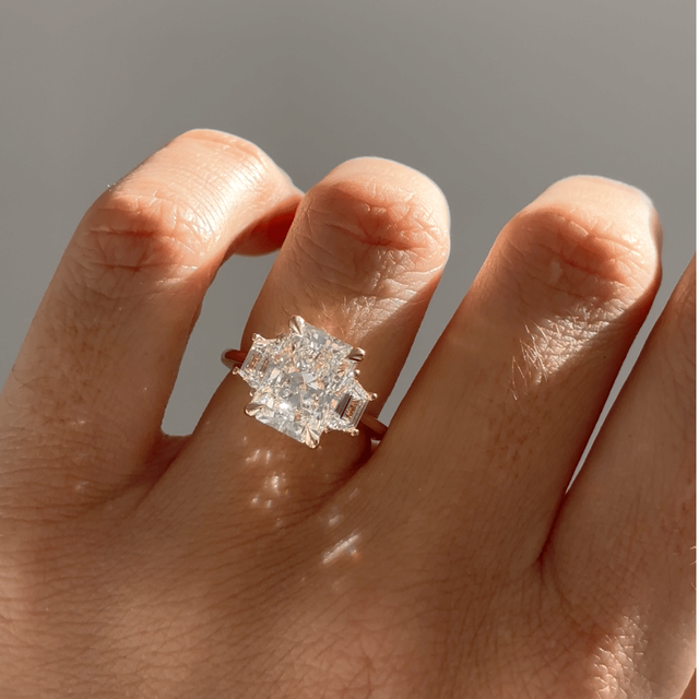 4 Carat Lab Grown Radiant Diamond Trilogy Engagement Ring in Yellow Gold - Treya