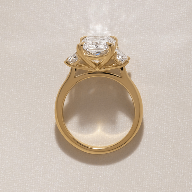 4 Carat Lab Grown Radiant Diamond Trilogy Engagement Ring in Yellow Gold - Treya