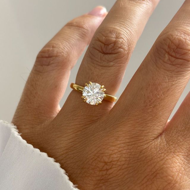 2 Carat Lab Grown Round Diamond Double Claw Solitaire Engagement Ring in Yellow Gold - Lydia
