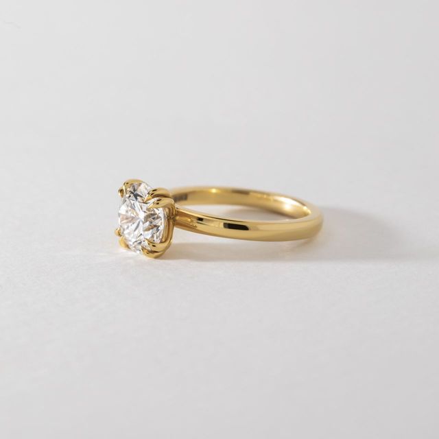 2 Carat Lab Grown Round Diamond Double Claw Solitaire Engagement Ring in Yellow Gold - Lydia