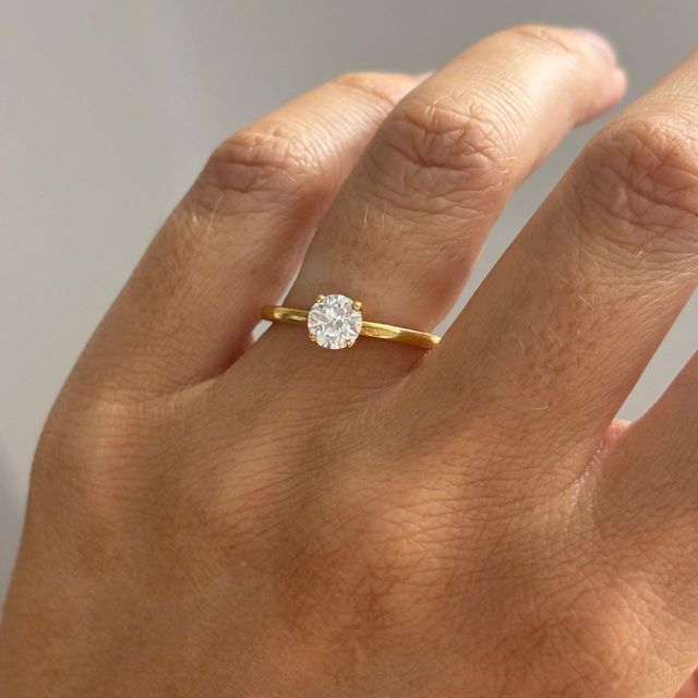 0.70 Carat Lab Grown Round Diamond Solitaire Engagement Ring in Yellow Gold - Ibib