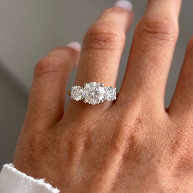 2 Carat Lab Grown Round Diamond Trilogy Engagement Ring in Two Tone - Belle