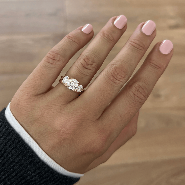 1.70 Carat Lab Grown Round Diamond Trilogy Engagement Ring in Yellow Gold - Trinity