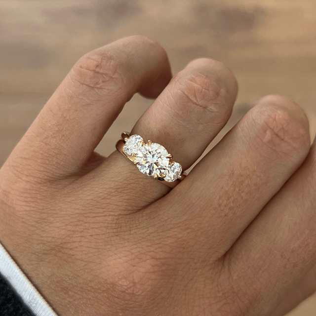 1.70 Carat Lab Grown Round Diamond Trilogy Engagement Ring in Yellow Gold - Trinity