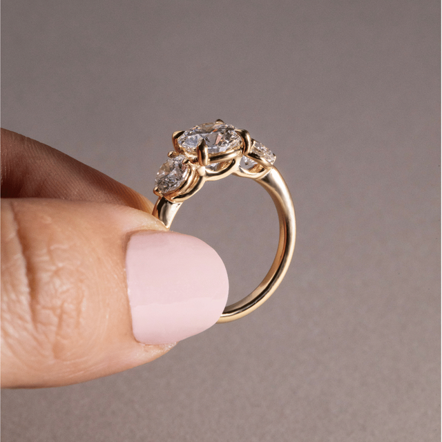 1.70 Carat Lab Grown Round Diamond Trilogy Engagement Ring in Yellow Gold - Trinity
