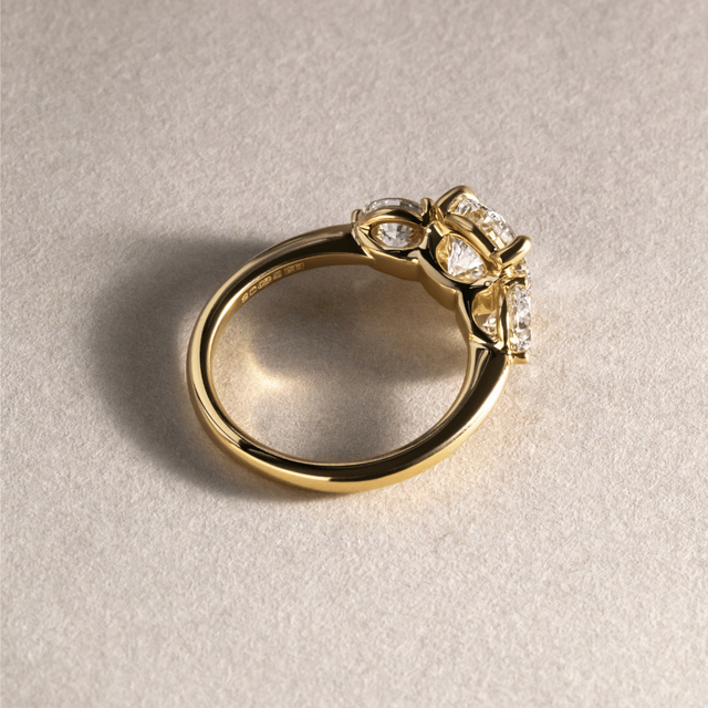 1.70 Carat Lab Grown Round Diamond Trilogy Engagement Ring in Yellow Gold - Trinity