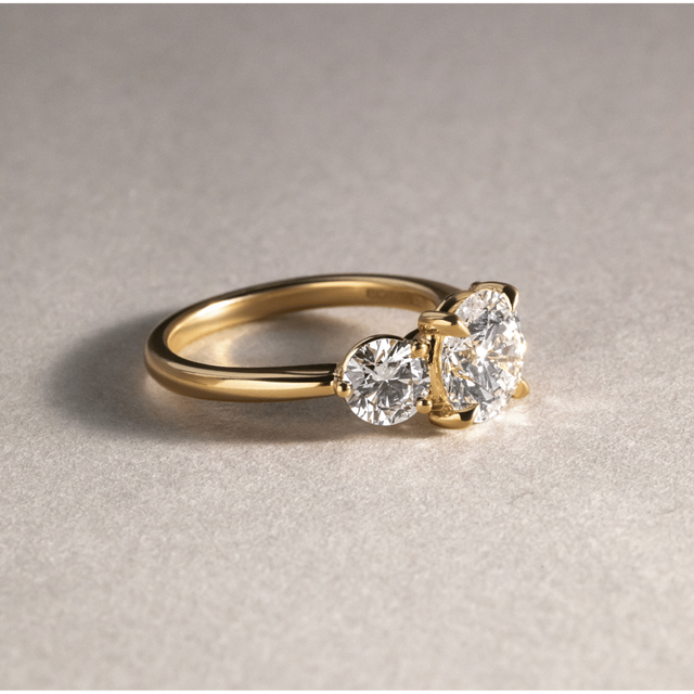 1.70 Carat Lab Grown Round Diamond Trilogy Engagement Ring in Yellow Gold - Trinity