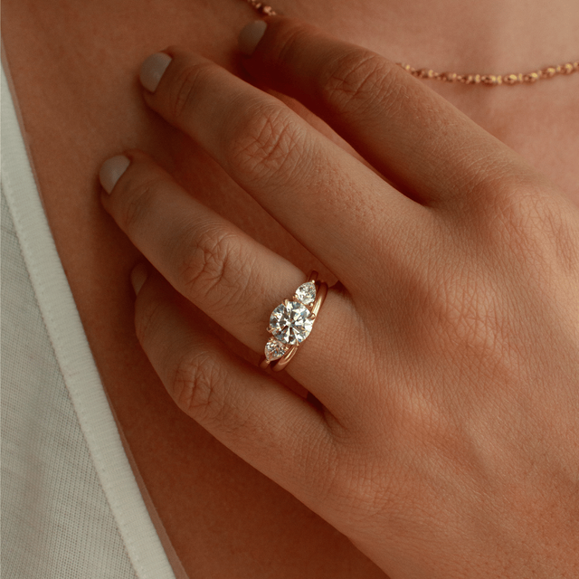 1.70 Carat Lab Grown Round Diamond Trilogy Engagement Ring in Yellow Gold - Vivian