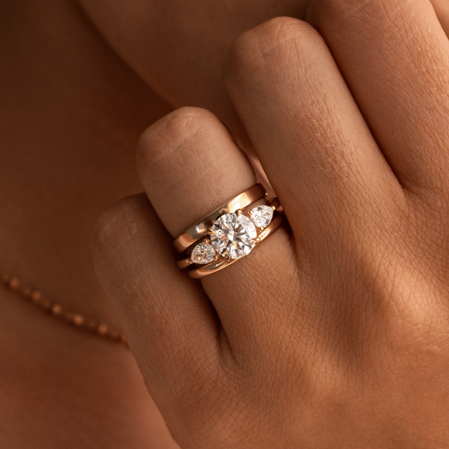1.70 Carat Lab Grown Round Diamond Trilogy Engagement Ring in Yellow Gold - Vivian