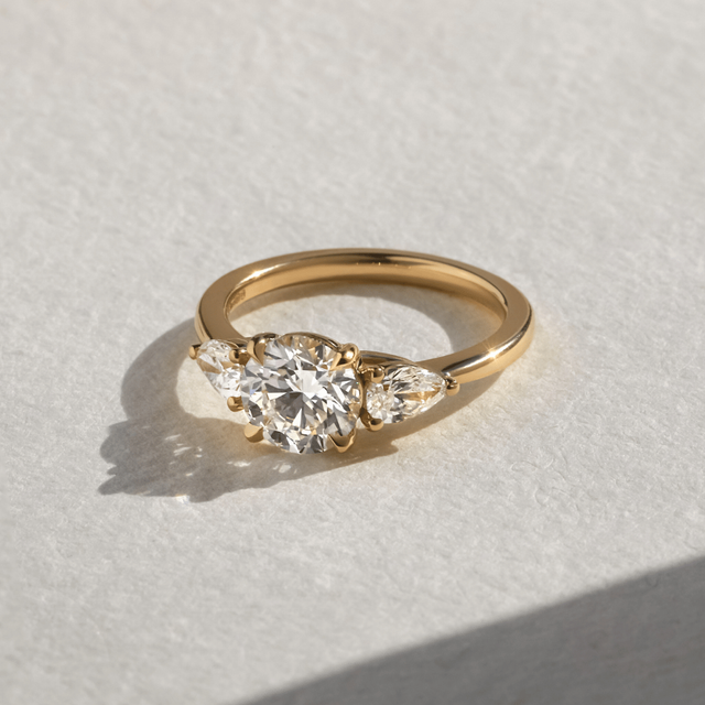 1.70 Carat Lab Grown Round Diamond Trilogy Engagement Ring in Yellow Gold - Vivian