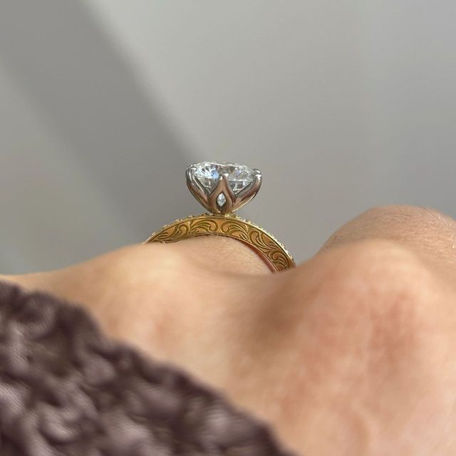 2 Carat Lab Grown Round Diamond Vintage Inspired Engagement Ring in Two Tone - Bespoke