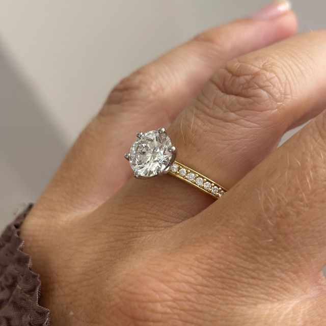 2 Carat Lab Grown Round Diamond Vintage Inspired Engagement Ring in Two Tone - Bespoke