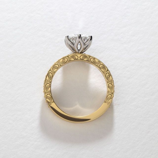 2 Carat Lab Grown Round Diamond Vintage Inspired Engagement Ring in Two Tone - Bespoke