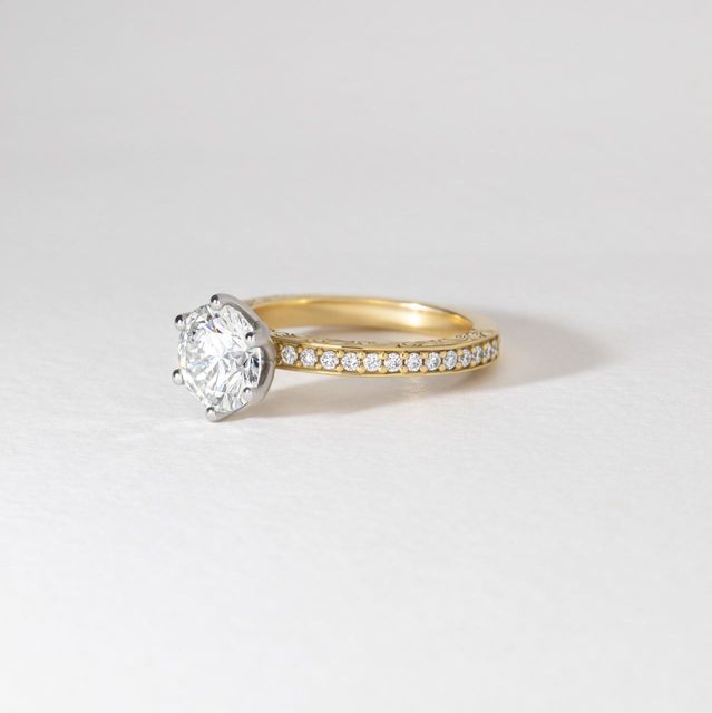 2 Carat Lab Grown Round Diamond Vintage Inspired Engagement Ring in Two Tone - Bespoke