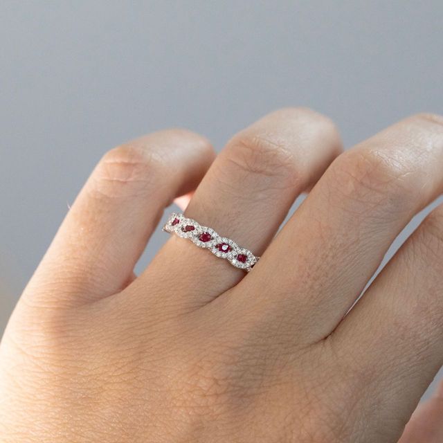 0.35 Carat Natural Ruby and 0.22 Carat Diamond Infinity Half Eternity Wedding Band in Platinum