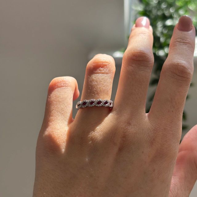 0.35 Carat Natural Ruby and 0.22 Carat Diamond Infinity Half Eternity Wedding Band in Platinum