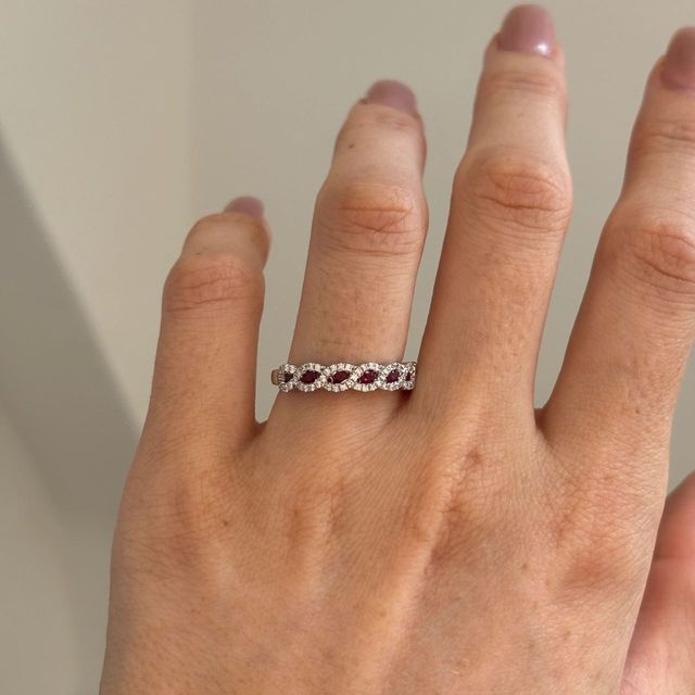 0.35 Carat Natural Ruby and 0.22 Carat Diamond Infinity Half Eternity Wedding Band in Platinum