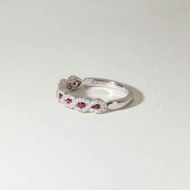 0.35 Carat Natural Ruby and 0.22 Carat Diamond Infinity Half Eternity Wedding Band in Platinum