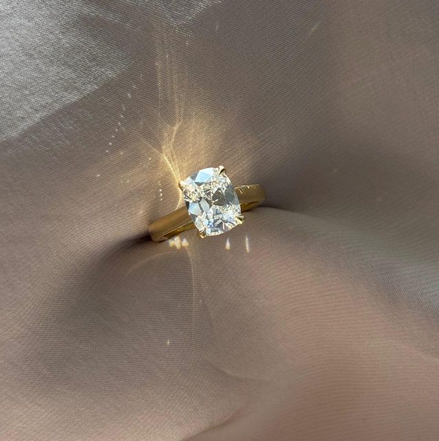 2.50 Carat Elongated Cushion Old Mine Cut Diamond Solitaire Engagement Ring in Yellow Gold - Avery