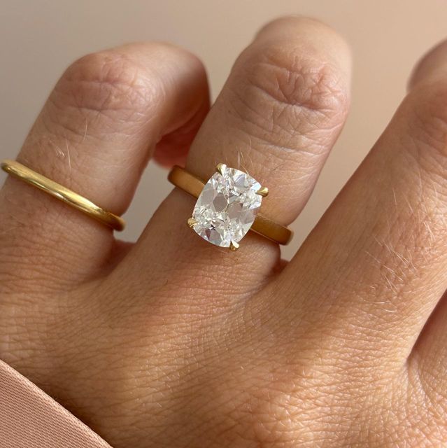 2.50 Carat Elongated Cushion Old Mine Cut Diamond Solitaire Engagement Ring in Yellow Gold - Avery