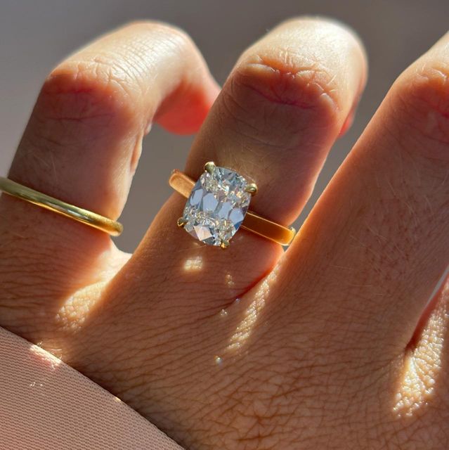 2.50 Carat Elongated Cushion Old Mine Cut Diamond Solitaire Engagement Ring in Yellow Gold - Avery
