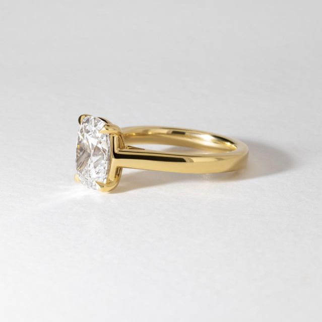 2.50 Carat Elongated Cushion Old Mine Cut Diamond Solitaire Engagement Ring in Yellow Gold - Avery