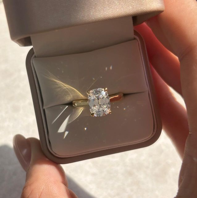 2.50 Carat Elongated Cushion Old Mine Cut Diamond Solitaire Engagement Ring in Yellow Gold - Avery