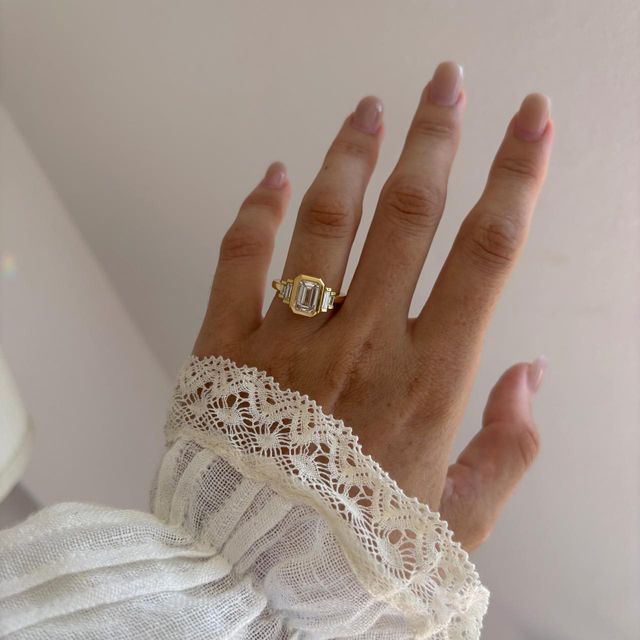 2 Carat Lab Grown Emerald Diamond Five Stone Engagement Ring in Yellow Gold - Kaia Bezel