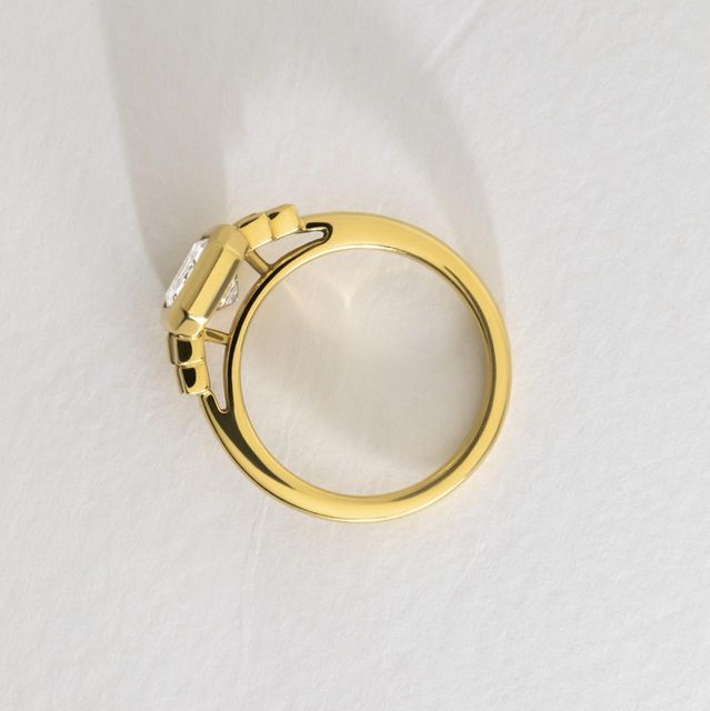 2 Carat Lab Grown Emerald Diamond Five Stone Engagement Ring in Yellow Gold - Kaia Bezel