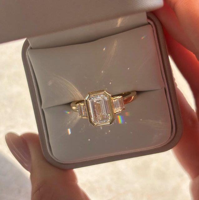 2 Carat Lab Grown Emerald Diamond Bezel Five Stone Engagement Ring in Yellow Gold - Kaia Customised