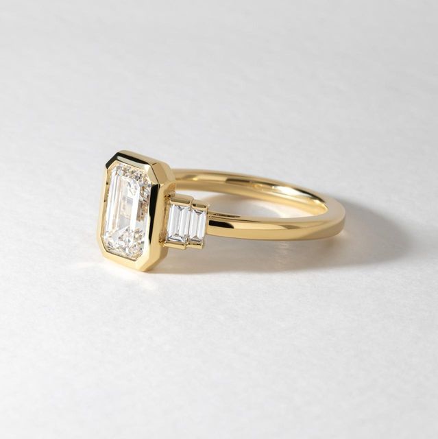 2 Carat Lab Grown Emerald Diamond Bezel Five Stone Engagement Ring in Yellow Gold - Kaia Customised