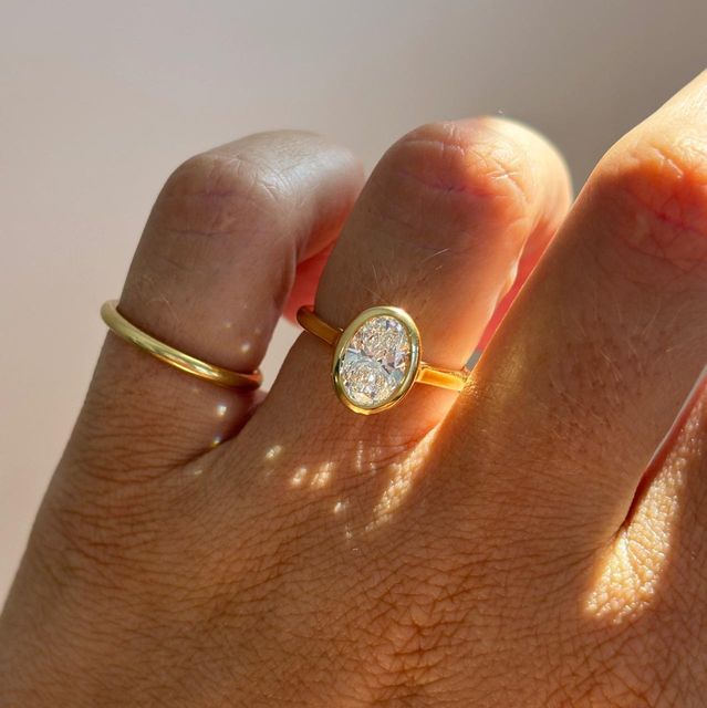 1.50 Carat Lab Grown Oval Diamond Bezel Engagement Ring in Yellow Gold - Georgia