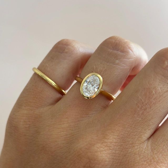 1.50 Carat Lab Grown Oval Diamond Bezel Engagement Ring in Yellow Gold - Georgia